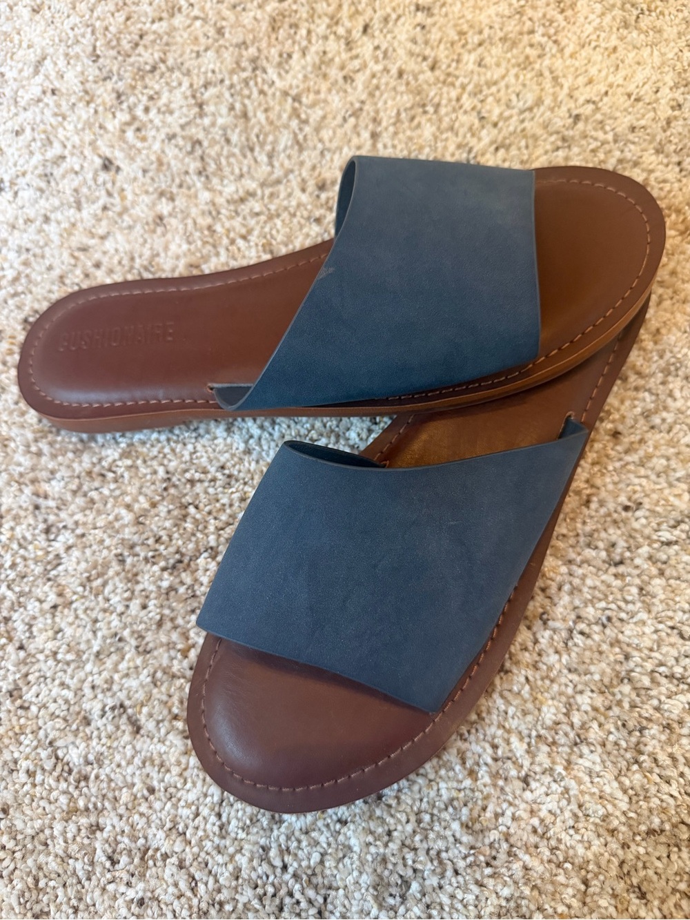 Classic Navy Slide Sandals with Brown Footbed
